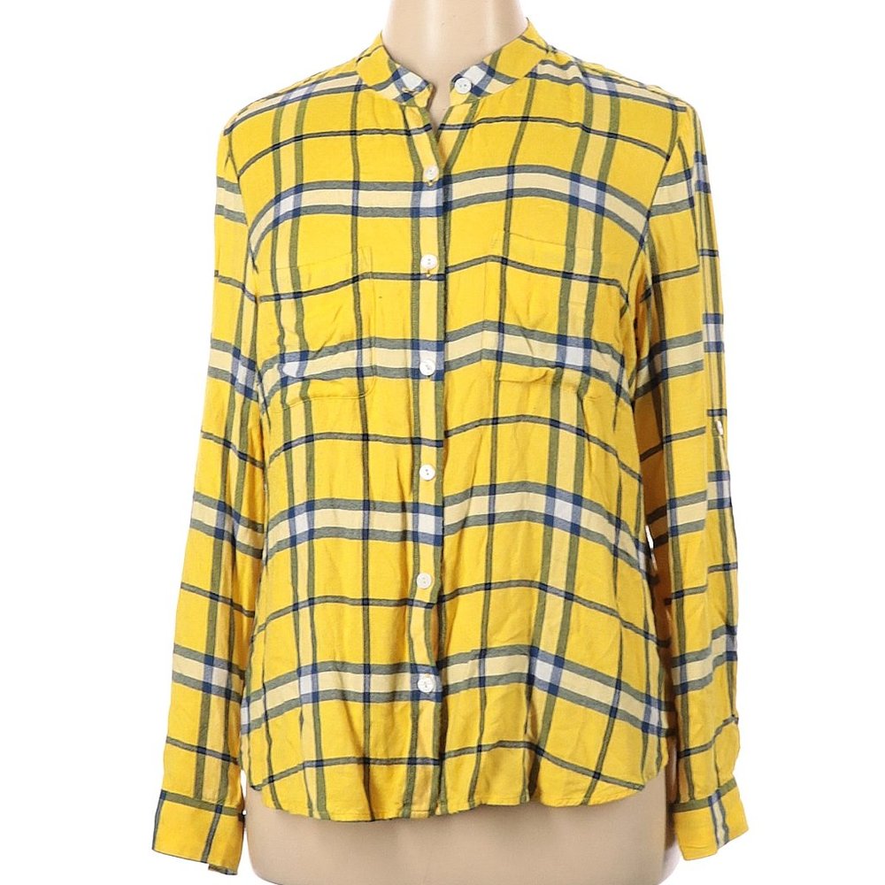 Karen Kane Long Sleeve Plaid Button-Down Shirt